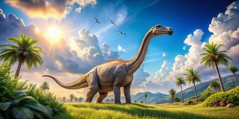 Obraz premium Whimsical Diplodocus in Colorful Jurassic Habitat – Candid Photography of Dinosaurs in Nature