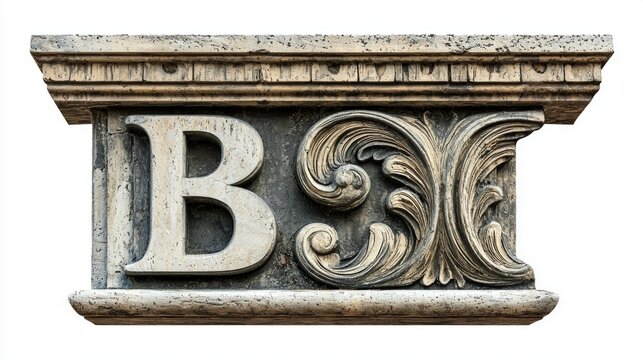 striking antique letter B boasts a detailed column texture, elegantly presented against a pristine white backdrop. It highlights skilled craftsmanship and design.