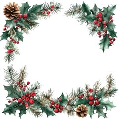 Festive Floral Christmas Frame on White Background