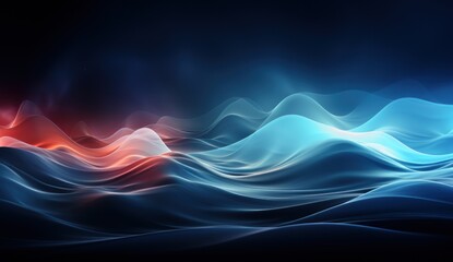Abstract waves of blue and red light create a dynamic, fluid visual experience.