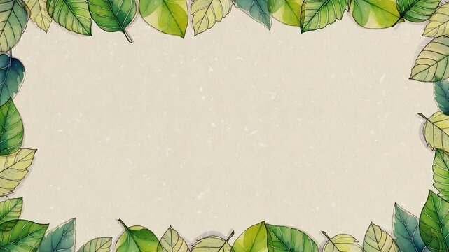 leaves illustration frame on paper texture background