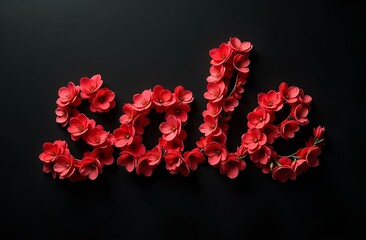 Floral Sale Text on Black Background. 