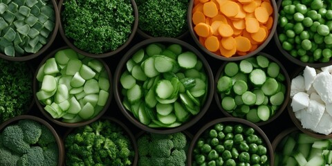 Fresh Green Vegetables Assortment in Bowls   Healthy Food Concept