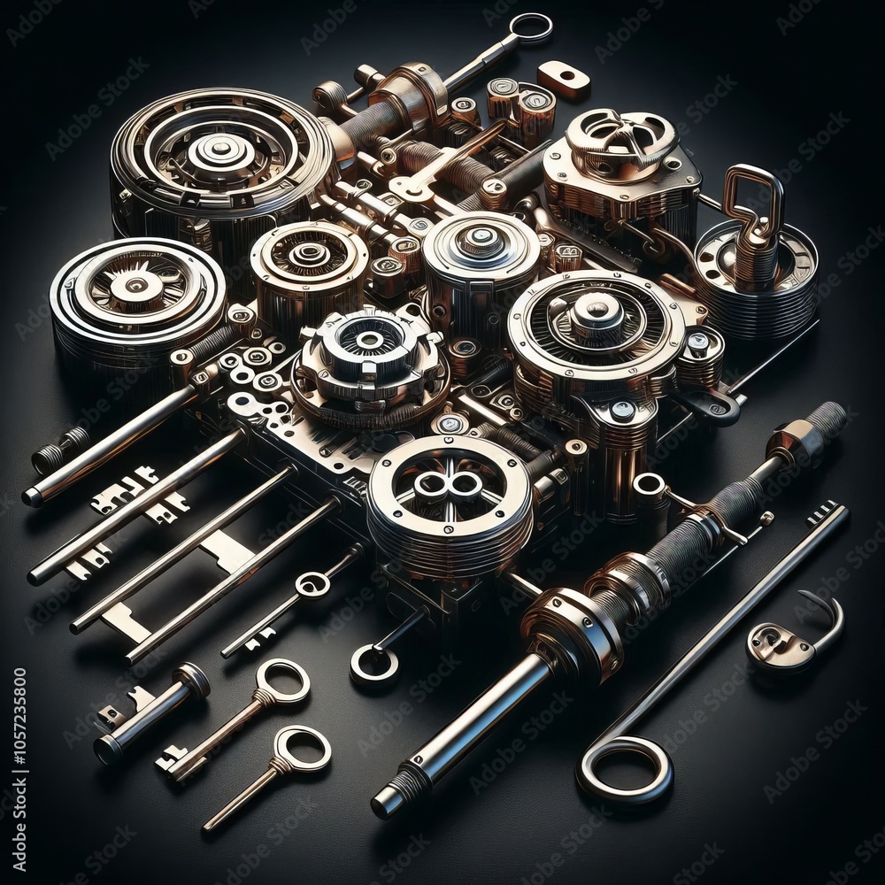 Poster lock and key mechanisms and interlocking parts