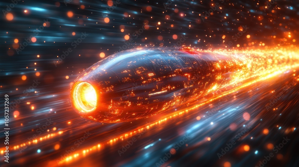 Poster a futuristic object emitting sparks while moving at high speed.