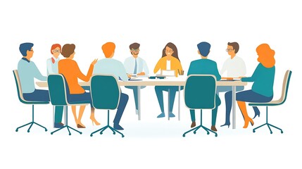 A diverse group of people engaged in a business meeting around a table.