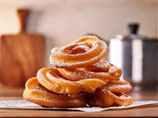 homemade fried cake with sugar powder