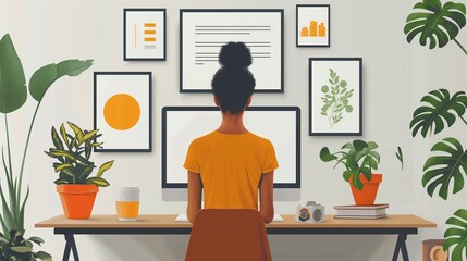 cartoon of a woman in front of a laptop