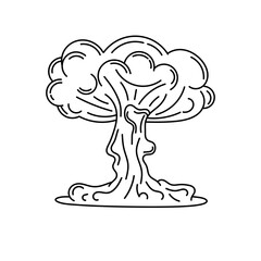 Smoke explosion, nuclear explosion, bomb explosion, and smoke plume isolated on a white background