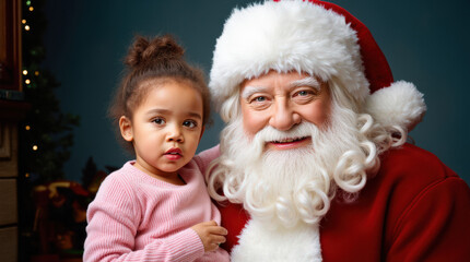 Funny Heartwarming Portrait with Santa Claus: Perfect Holiday Moment Captured for the Christmas Season