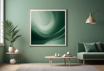 Modern Interior Poster Frame Mockup in Contemporary Living Room - 3D Render