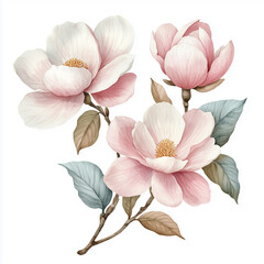 watercolor magnolia branch,  watercolor illustration, for  sticker, fabric T-shirt, wall art, cover book,  notebook