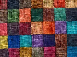 A close up of a colorful patchwork of different colored squares