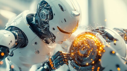 Futuristic Robot Assembling Another Robot