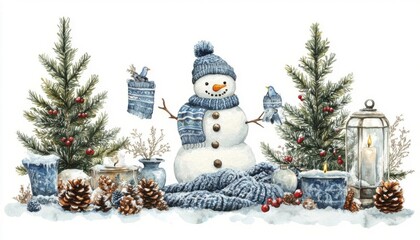 Obraz premium Christmas elements with snowman
