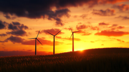 Obraz premium Electric turbines on coastal dunes, sustainable and eco-friendly energy in fragile natural landscapes