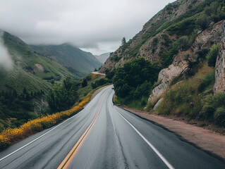 Fototapeta premium High mountain expressway with markings.