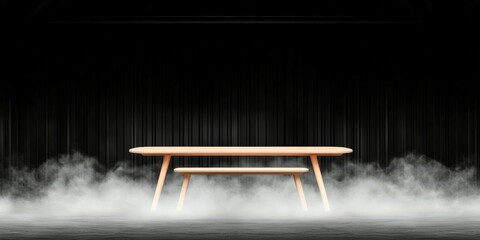 Obraz premium Minimalist Wooden Table and Bench in Foggy Studio Setting