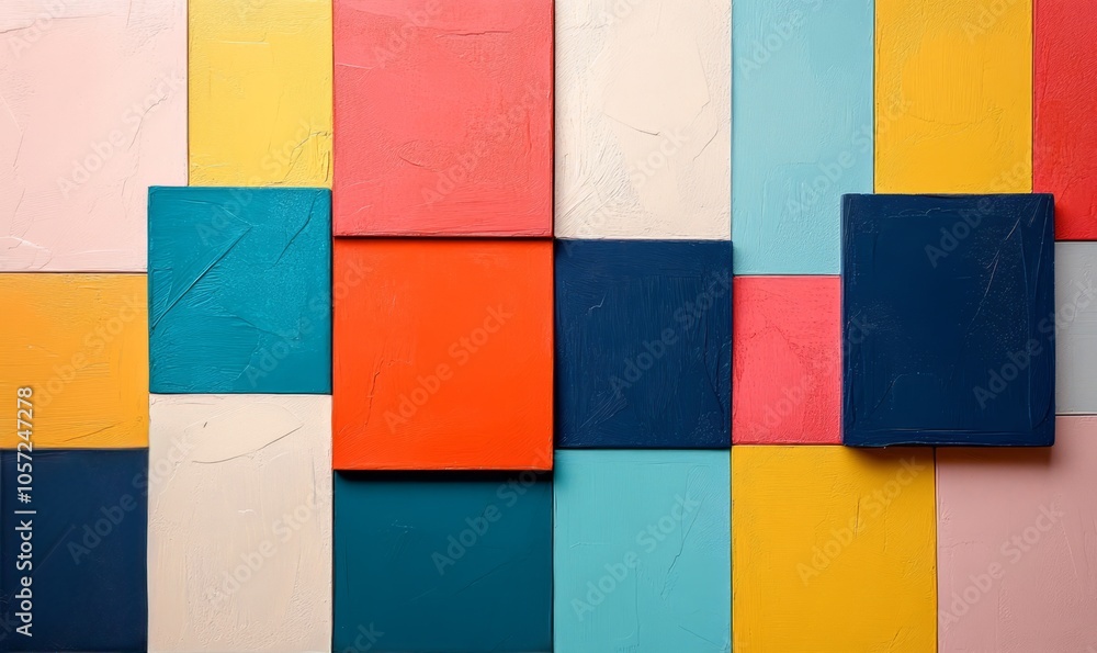 Poster vibrant color block pattern in primary colors creating a lively abstract design for artistic inspira