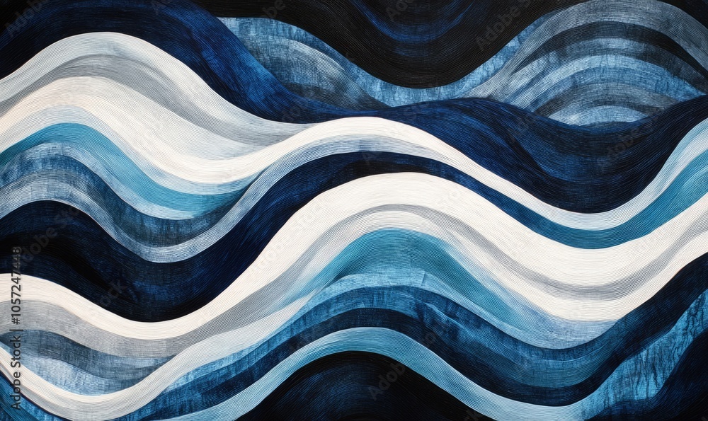 Aufkleber wavy patterns in shades of blue, white, and black create a dynamic visual texture resembling flowing