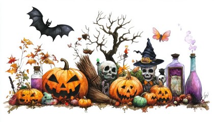 Fototapeta premium Halloween collection with jackolanterns