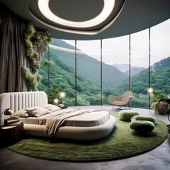 Fototapeta premium Eco Chic Bedroom with Mountain View