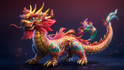 Fototapeta premium Majestic Dragon: A Vibrant Tribute to Chinese New Year 4k, Generative AI.