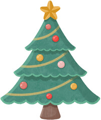 Hand drawn cute cartoon Christmas tree transparent background, elements christmas, graphic design