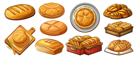 set of baked bread vector art,   bread on a vector art