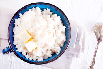 Rice porridge or pudding in a bowl for a breakfast.