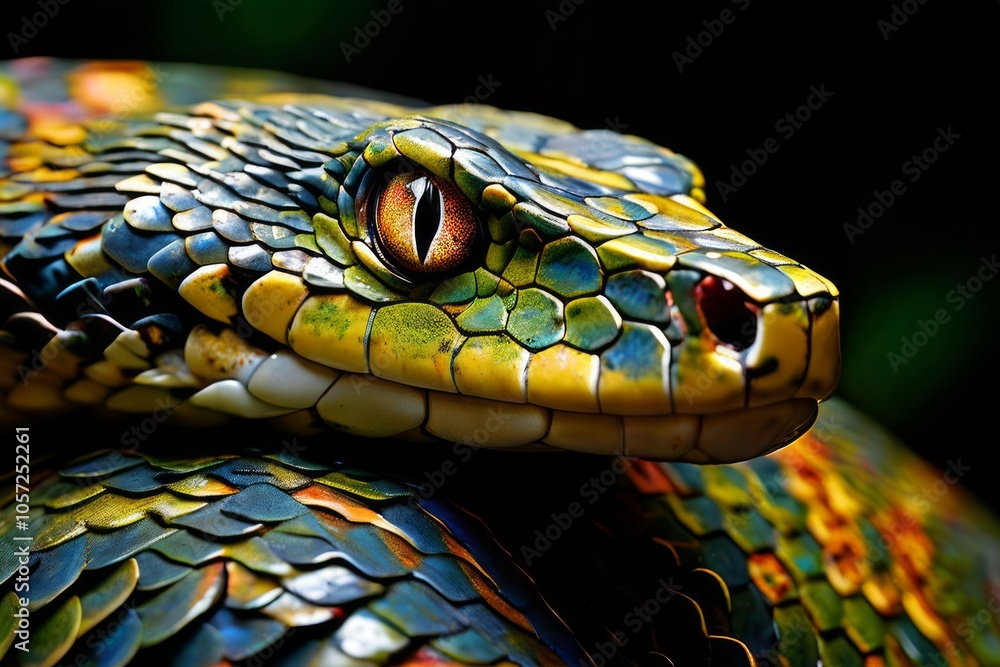 Poster slithering snake scales and intricate patterns