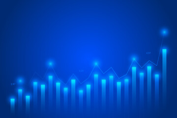 Stock Market Trading Chart On Dark Blue Background With Glowing Light. Business Wallpaper. Candlestick. Finance Banner. Graph. Vector Illustration
