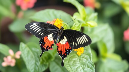 Black and Red Butterfly on Flower