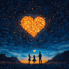 Obraz premium Couple Holding Hands Under Starry Night Sky.