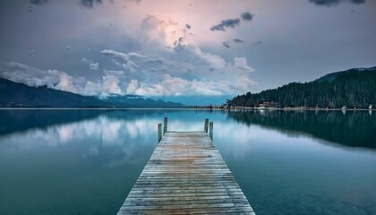 Fototapeta premium Pequeño embarcader a la luz de luna en un lago tranquilo