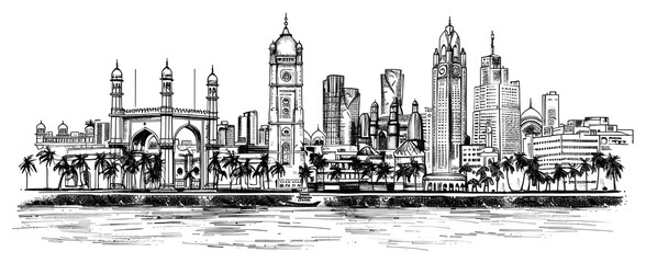 PNG Vector sketch BOMBAY city building art architecture.
