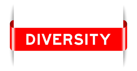 Red color inserted label banner with word diversity on white background