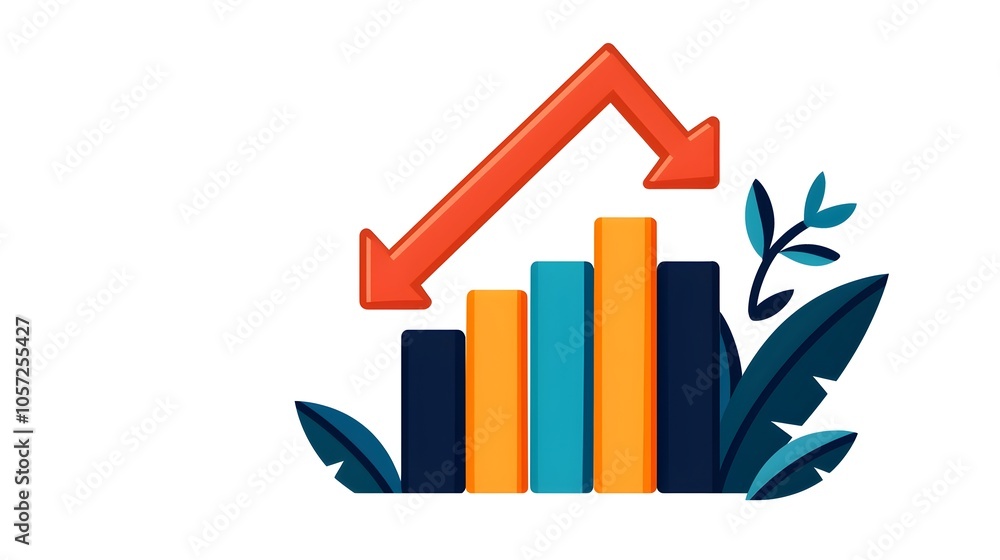 Fototapete risk management line icon graph showing downward trend in flat design with top view perspective fina