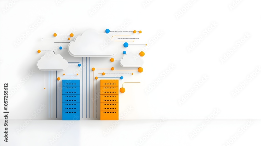 Poster Minimalist Cloud Icon with Two Contrasting Colors Displaying Data Transfer and Connectivity Between Servers Hosting a Digital Network Infrastructure