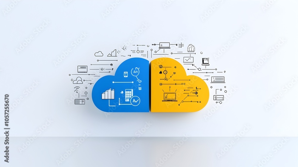 Poster Minimalist cloud icon design showcasing the concept of data transfer and exchange between servers in a hosting network infrastructure