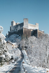 Historic Festung Hohensalzburg in Salzburg in winter, Salzburg Land, Austria