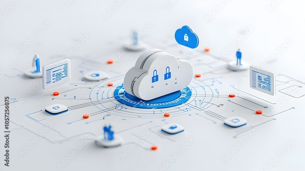 Poster Secure Cloud Network with Data Encryption Concept and Server Nodes Icon  Abstract Technology Representing Secure Digital Infrastructure and Information Protection