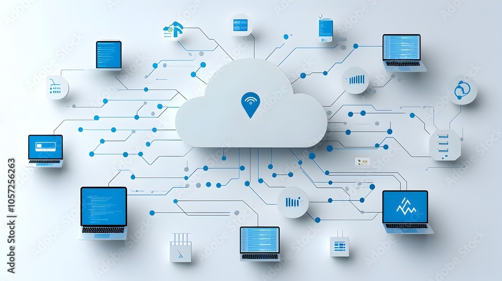 Aufkleber Hosting Network Icon with Two Tone Cloud and Interconnected Server Nodes  Representing the infrastructure connectivity and scalability of modern cloud based data management and IT services
