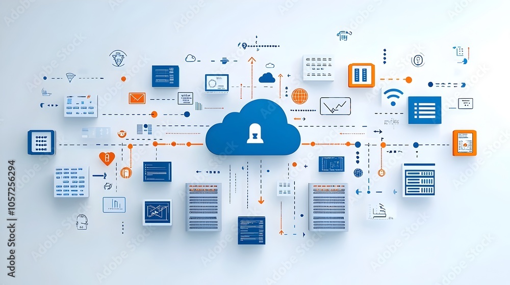 Aufkleber Efficient Cloud Computing Network with Synchronized Data Flow Enabling Seamless Information Processing and Scalable Storage Solutions