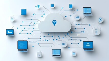 Hosting Network Icon with Two Tone Cloud and Interconnected Server Nodes  Representing the infrastructure connectivity and scalability of modern cloud based data management and IT services