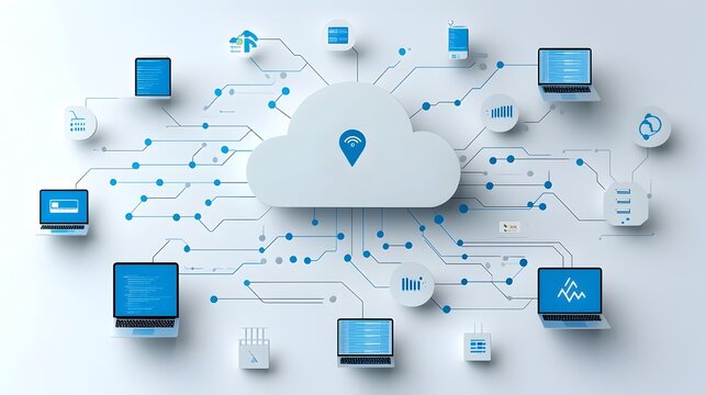 Hosting Network Icon with Two Tone Cloud and Interconnected Server Nodes  Representing the infrastructure connectivity and scalability of modern cloud based data management and IT services