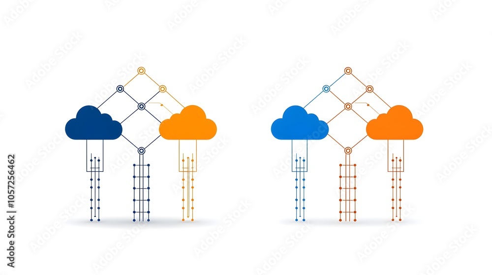 Poster Vibrant dual tone cloud infrastructure icon symbolizing seamless server communication and efficient data exchange within a digital ecosystem