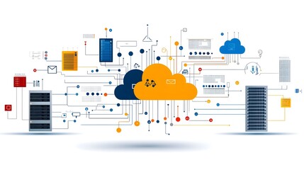 of a cloud based server infrastructure showcasing the technology and connectivity required for seamless communication hosting and data management solutions in the digital era