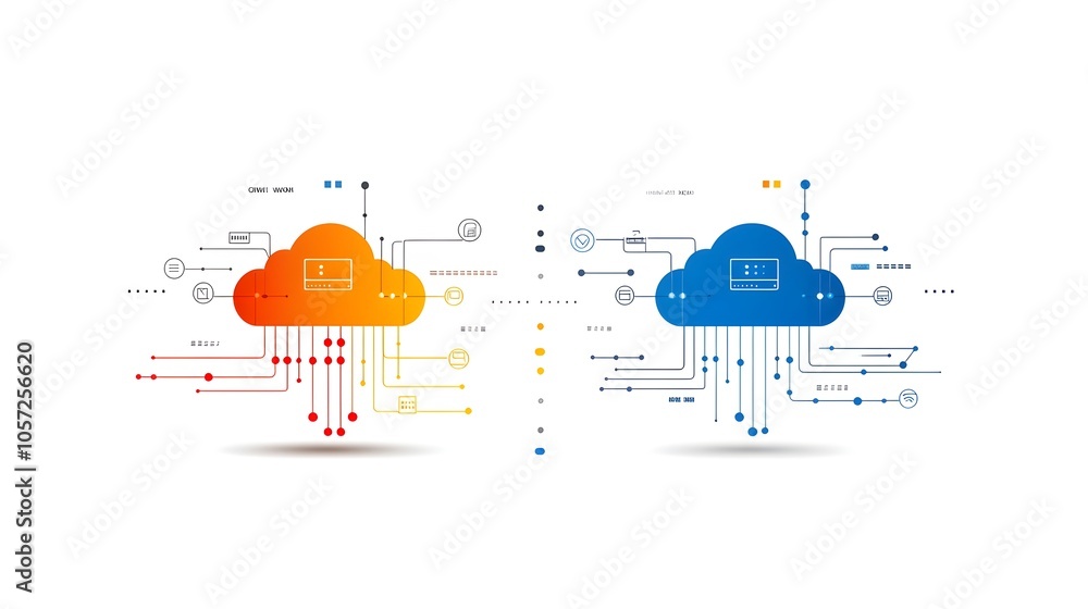 Poster Minimalist two color icon depicting a cloud symbol with interconnected networks of servers symbolizing scalable hosting and robust digital infrastructure for modern technology solutions