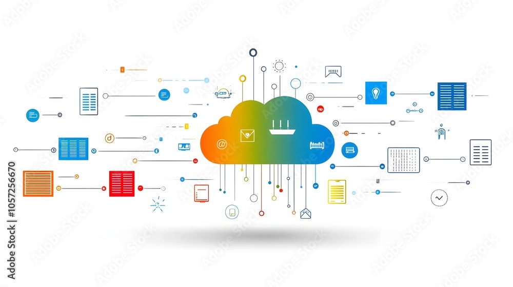 Aufkleber Scalable cloud network icon with interconnected servers symbolizing efficient and reliable web hosting infrastructure  Represents digital technology data processing and interconnected IT systems